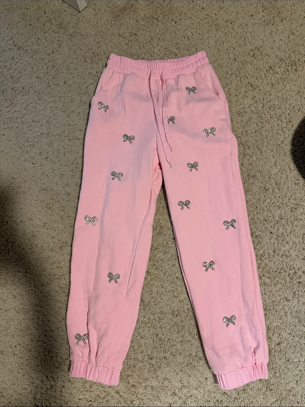 Women's Pink Bow Embroidered Joggers